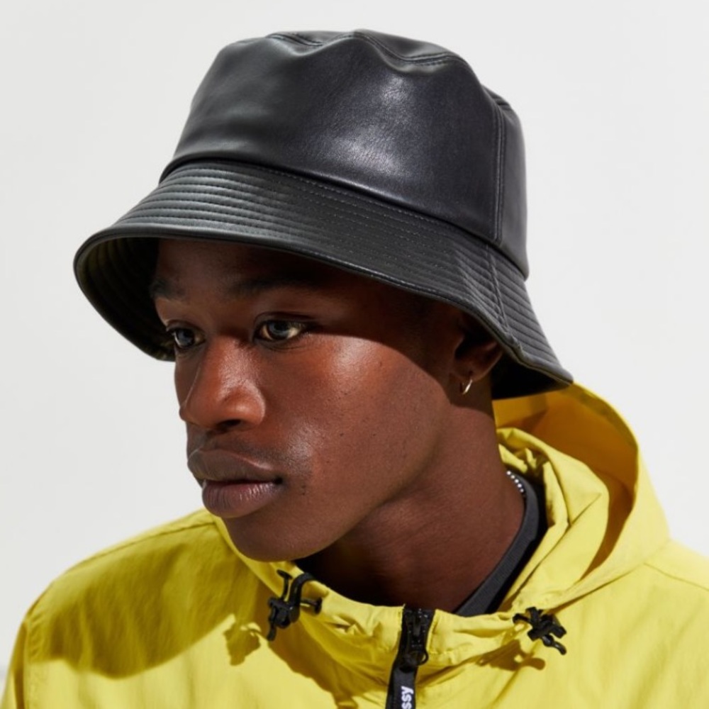 Black leather bucket hat